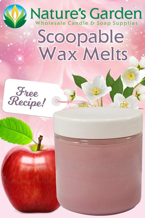 Free Scoopable Wax Melts Recipe by Natures Garden Squeeze Wax Melts Diy, Squeezable Wax Melts Recipe, Scoopable Wax Melts Recipe, Wax Melts Packaging Ideas, Scoopable Wax Melts, Melts Recipes, Wax Ideas, Burgundy Candles, Wax Recipe