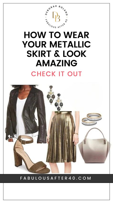 Get ready for some serious shine with these fabulous metallic skirt outfit ideas 🌟! Explore the endless possibilities of styling silver, gold, and pleated skirts with our ultimate guide 💃. Make a statement that's hard to miss with these eye-catching looks 😍. Click here to check it out 👉. Pleated Skirt Style Ideas, Metallic Maxi Skirt Outfit, Gold Skirt Outfit Metallic, Silver Pleated Skirt Outfit, Metallic Pleated Skirt Outfits, Gold Skirt Outfit, Metallic Skirt Outfit, What To Wear At Home, Pleated Skirt Outfits