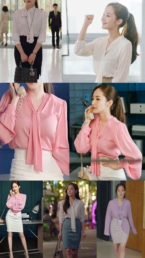 Kdrama Women Outfits, Secratery Outfit, Kdrama Fashion Women, Ceo Clothes, Korean Outfits Ideas, Pastel Aesthetic Outfit, Corporate Life, Colour Combinations Fashion, Famous Dress