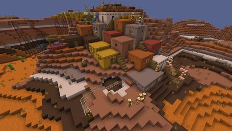 Minecraft Badlands Village, Mesa Village Minecraft, Minecraft Mesa Village, Minecraft Badlands House, Mesa House Minecraft, Minecraft Inspiration, Minecraft Inspo, Minecraft Architecture, Minecraft Builds