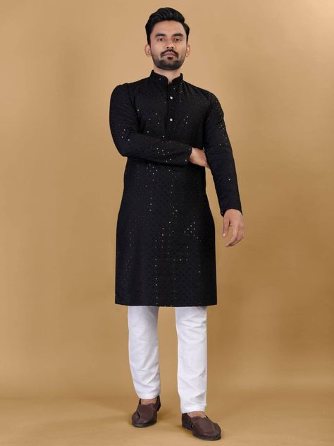 Our Cotton Straight Men's Kurta with Sequence is an exquisite piece of craftsmanship, combining the luxurious appeal of cotton fabric with sutable sequence work to create a garment that speaks of sophistication and refinement. The perfect addition to any wardrobe, this classic style is sure to add a luxurious touch to any look.
Highlights:
Straight fit mens' kurta in cotton
Heavy embroidery Work on front and back side

Fabric: Cotton Rayon

Size- M,L,XL,2XL,3XL Men's Kurta Pajama, Men's Kurta, Mens Kurta Designs, Mens Kurta, Chinese Collar, Kurta Pajama, Heavy Embroidery, Sequence Work, Men's Wear