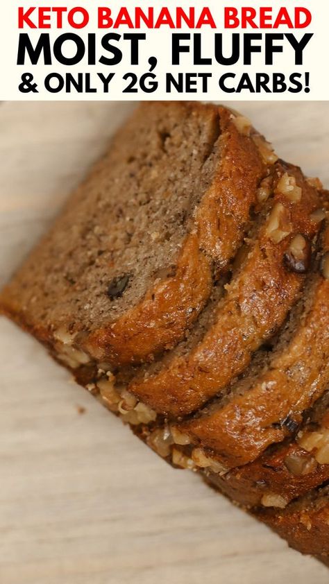 This keto banana bread recipe is the perfect snack or dessert. It's moist, fluffy, and has only 2 grams of net carbs per slice. Carb Free Banana Bread, Keto Nut Bread, Keto Friendly Banana Bread, Banana Bread Recipe Low Carb, Healthy Banana Oatmeal Bread, Banana Recipes Keto, Low Carb Banana Bread Recipe, Bariatric Banana Recipes, Keto Bannan A Bread Recipe