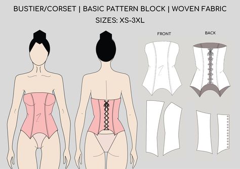 Pdf Strapless Bodice/Corset Pdf Sewing Pattern, Bustier Top Sewing Block, Corset Pattern,  | Sizes XS_3XL Pola Bustier, Insane Fashion, Top Pattern Sewing, Bustier Pattern, Clothes Sizes, Corset Sewing Pattern, Beginner Sewing Patterns, Fashion Student, Free Pdf Sewing Patterns