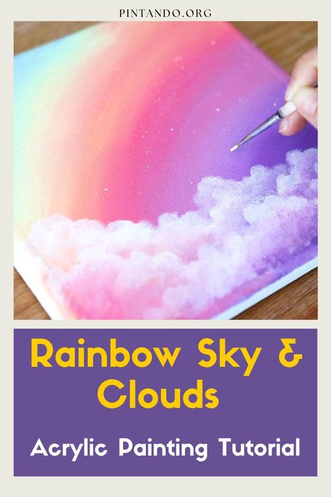 In today's tutorial, we will guide you step by step through the mesmerizing process of creating a captivating painting titled "Rainbow Sky & Clouds: Acrylic Painting Tutorial" using acrylics. Get ready to embark on a colorful journey as we explore the techniques and secrets behind bringing a vibrant sky and fluffy clouds to life on your canvas. Whether you're a beginner or an experienced artist, this tutorial will provide you with the inspiration and guidance you need to unleash you... Cloud Painting Acrylic, Clouds Acrylic, Cloud Tutorial, Learn Acrylic Painting, Acrylic Tutorials, Rock Painting Tutorial, Rainbow Canvas, Rainbow Painting, Fluffy Clouds