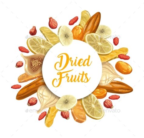 Dried Fruits Logo, Round Banner, Fruit Logo, Fruit Wallpaper, Vector Banner, Nuts And Seeds, Dry Fruits, Dessert Shop, Lemon Slice