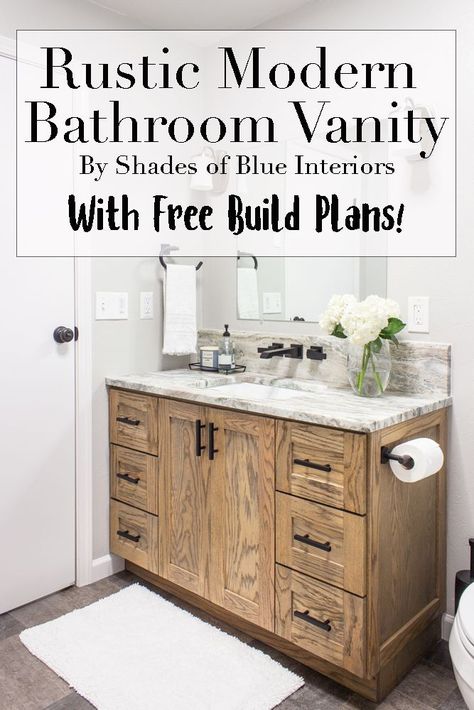 Bathroom Vanity Build, Rustic Modern Bathroom, Blue Interiors, Diy Cabin, Diy Bathroom Vanity, Rustic Bathroom Vanities, Build Plans, Shaker Style Doors, Rustic Bathroom Decor