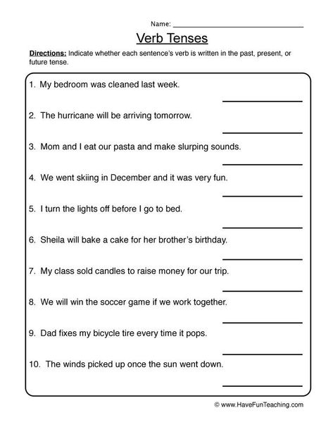 Identify The Tenses Worksheet, Verb Tenses Worksheet, Tenses Worksheet, Adjectives Exercises, Future Tense Verbs, Progressive Verbs, All Verbs, Verbs Activities, Present Tense Verbs