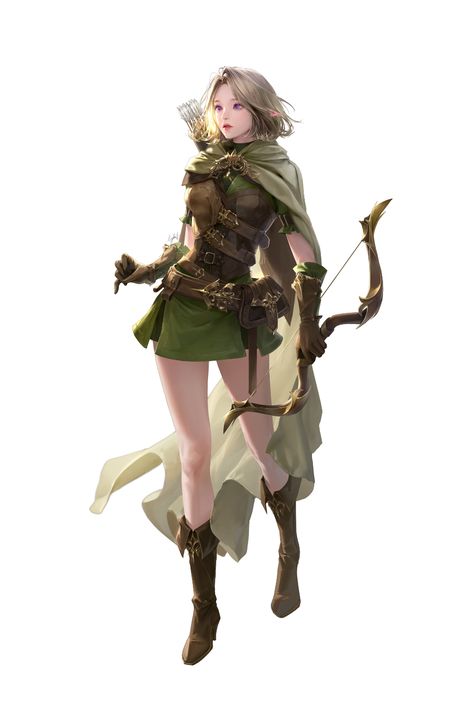 Archer Pose, Elf Archer, Archer Characters, Elf Ranger, Dnd Elves, Anime Elf, Brown Gloves, Female Elf, Girl Elf