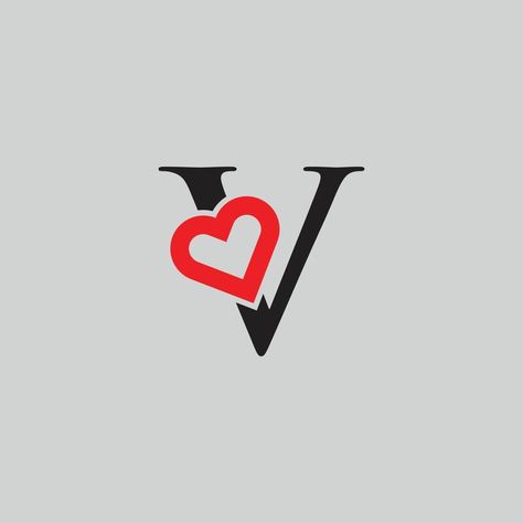 Logo Heart Letter V. Beautiful vector love logo design. V love outline creative letter design Love Logo Design Heart, Letter V Tattoo, Tatto Letters, Letter V Design, Vintage Modern Logo, V Letter Images, V Letter Tattoo, V Heart, V Letter Logo