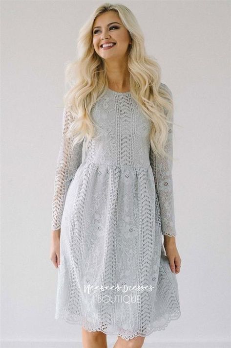 Trendy Modest Dresses, Christmas Outfits Dressy, Silver Lace Dress, Cute Modest Dresses, Neesees Dresses, Spring Outfits Dresses, Modest Bridesmaid Dresses, Modest Dress, Modest Skirts