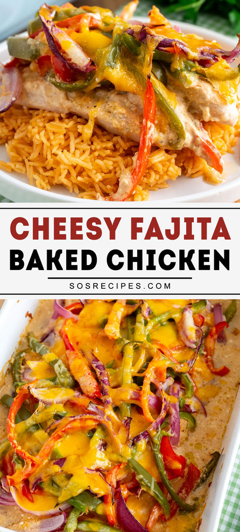 Looking for an easy and flavorful dinner recipe? Try this Cheesy Fajita Baked Chicken! It’s a delicious combination of juicy chicken, seasoned with fajita spices, and topped with melted cheese. Perfect for a quick weeknight meal or a family dinner, this healthy dish is loaded with flavor and simple to make. Add this baked chicken recipe to your collection for a low-carb, easy meal everyone will love. Serve it with rice, veggies, or a fresh salad for the ultimate fajita-inspired dinner! Cheesy Chicken Fajita Bake, Fajita Baked Chicken, Fajita Oven Recipe, Cream Cheese Fajita Chicken, Cheesy Fajita Baked Chicken, Chicken And Vegetable Recipes Baked, Chicken Fajita Rice Bake, Fajita Chicken Recipes, Fajita Chicken And Rice