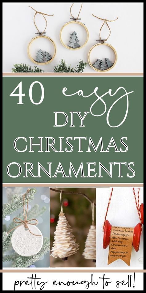 Looking for charming, homemade Christmas decorations? Here are 40 cheap & easy DIY Christmas ornaments to choose from, in farmhouse style! You'll love making these easy handmade farmhouse Christmas ornaments - any of which will looking amazing in your home! Come see how to make these beautiful rustic creations that are pretty enough to sell at craft fairs or give as gifts! Natal, Fast Christmas Crafts, Homemade Christmas Ornaments For Adults, Diy Christmas Ornaments 2024, Small Diy Christmas Ornaments, Easy Christmas Ornament Craft, Christmas Ornament Diy Ideas, Ornament Party Ideas, Christmas Ornaments Homemade Diy Simple