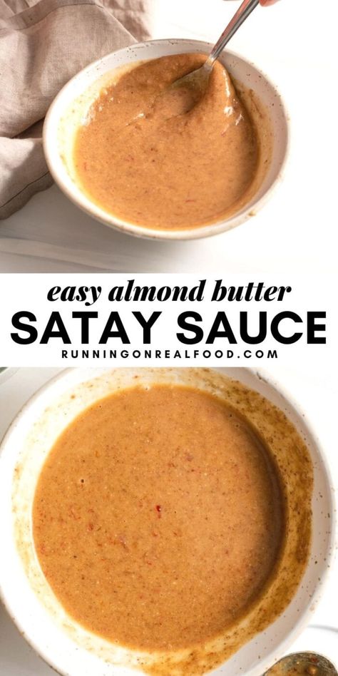 Almond Butter Sauce, Running On Real Food, Vegan Appetizers Recipes, Almond Butter Recipes, Sauce For Rice, Satay Sauce, Vegan Dip, Vegan Sauces, Vegan Appetizers