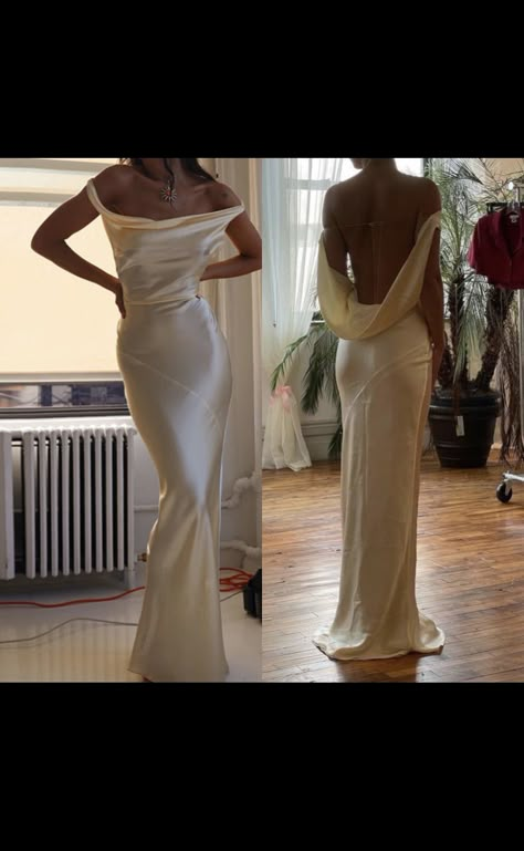 Long Silk Dress Aesthetic, Open Back Corset Dress, Silk Classy Wedding Dress, Backless Silk Wedding Dress, Coastal Wedding Dresses, European Prom Dress, Back Of Dress Ideas, Creme Prom Dress, Reception Dress Silk