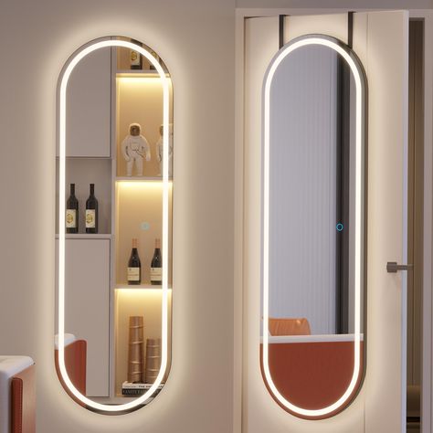 PRICES MAY VARY. 【3 COLOR & ADJUSTABLE BRIGHTNESS】Our arched full length mirror is designed with 3 light color modes (white, warm white, yellow) to satisfy your different needs. You can also adjust the LED full body mirror's brightness according to different weather. Waterproof color temperature LED light strip, not only makes it much brighter but also is energy-saving and long term. 【WALL & DOOR MOUNTED】The full length mirror with lights can be wall-mounted vertically with expansion screws.To s Door Hanging Mirror, Full Length Mirror With Lights, Lighting For Bedroom, Over The Door Mirror, Waterproof Led Lights, Lighted Wall Mirror, Color Lighting, Full Body Mirror, Body Mirror