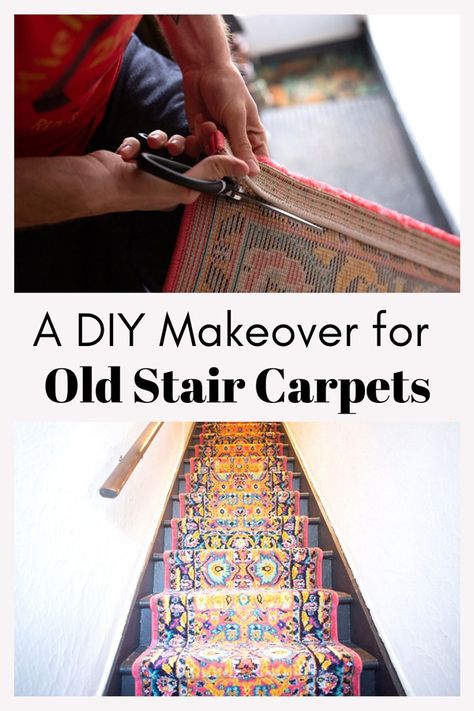 Fun Staircase Ideas, Funky Carpet, Cabin Stairs, Nest Ideas, Stair Ideas, Painted Staircases, Staircase Designs, Cream Carpet, Upcycled Ideas