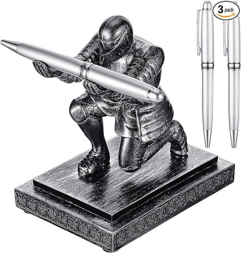 Knight Pen Holder with 2 Pens Resin Desk Organizers and Accessories Funny Executive Pen Stand Fancy Cool Office Gadgets Cool Desk Decorations for Men Home Office Supplies Holiday Present #affiliate Mans Office Decor, Cubicle Decor For Men, Mans Office, Cool Office Gadgets, Men Home Office, Resin Desk, Male Office Decor, Cool Desk, Home Office Supplies