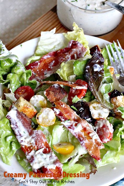 Creamy Parmesan Dressing Recipe, Creamy Parmesan Dressing, Healthy Mayonnaise, Blt Salad Recipe, Gluten Free Croutons, Blt Salad, Delicious Salad Dressings, Easy Salad Dressing, Mayonnaise Recipe