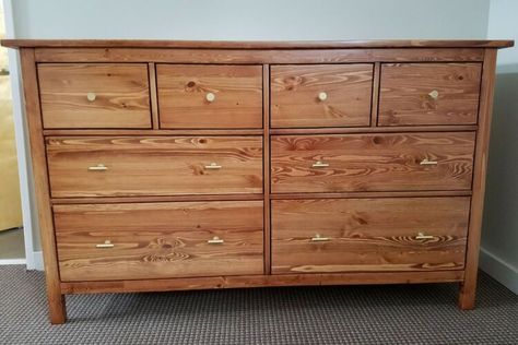 IKEA HEMNES: Transformed into a MCM style wooden chest of drawers - Ooh, there's nice solid wood if you sand off the white paint. Dresser Natural Wood, Hemnes Drawers, Dresser Natural, Ikea Furniture Makeover, Ikea Hemnes Dresser, Hemnes Dresser, Wooden Chest Of Drawers, Mcm Style, Ikea Dresser