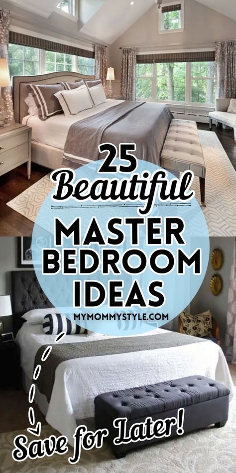 Check out these beautiful master bedroom ideas from My Mommy Style! If you are wanting to redecorate or redo your master bedroom, these ideas are the perfect inspiration for you! Find exampels of what you want your master bedroom to look like with these inspirational ideas! Bedroom Ideas Farmhouse, Bedroom Inspirations Master, Beautiful Bedrooms Master, Bedroom Trends, Couple Bedroom, Mommy Style, Bedroom Layouts, Master Bedding, Master Bedrooms Decor