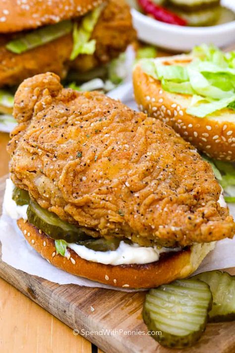 Baked Chicken Sandwich, Brine Chicken Breast, Crispy Chicken Sandwich, Homemade Chicken Salads, Crispy Chicken Sandwiches, Fried Chicken And Waffles, Making Fried Chicken, Spend With Pennies, Chicken Sandwich Recipes