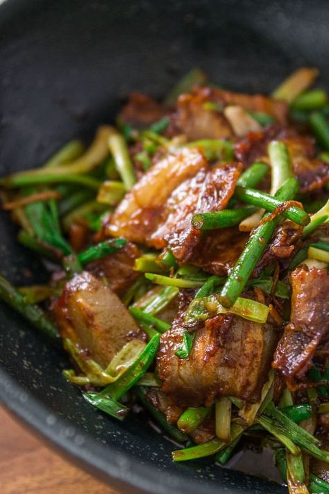 ights Twice Cooked Pork, Chinese Beef, Garlic Scapes, Pork Belly Recipes, Mapo Tofu, Chinese Takeout, Pork Recipe, Chinese Dishes, Chinese Cooking