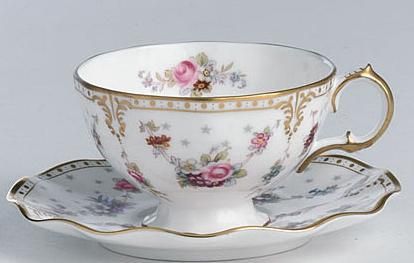 Royal Crown Derby Royal Antoinette teacup as seen in the 1995 version of Pride and Prejudice China Crockery, Tea Vintage, Aynsley Tea Cup, Pink Saturday, Gardening Landscaping, Roses Garden, Landscaping Garden, Royal Stafford, Romantic Cottage