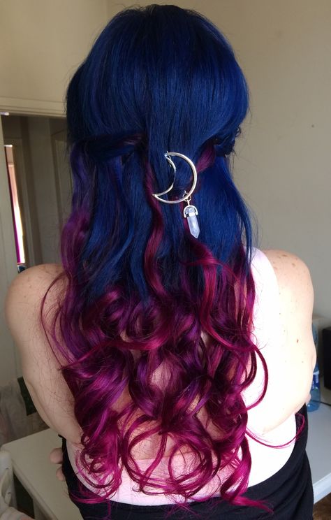 Midnight blue and magenta ombre. Directions Midnight Blue, Long Hair Color Ideas, Exotic Hair Color, Blue And Pink Hair, Maroon Hair, Blue And Magenta, 2024 Hair Color, Dyed Hair Blue, Magenta Hair