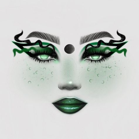 Snake Queen Costume, Medusa Glam Makeup, Green Snake Makeup Looks, Snake Make Up Eyes, Scary Tinkerbell Costume, Elfaba Makeup, Medusa Make Up Ideas, Medusa Inspired Makeup, Medusa Makeup Ideas Simple