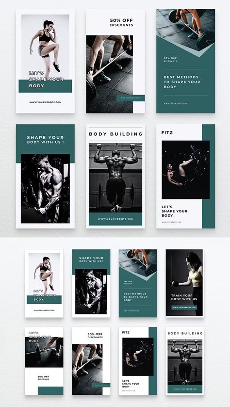 Gym & Fitness Instagram Stories Template PSD Rebranding Ideas, Graphic Design Inspiration Branding, Fitness Instagram Accounts, Fitness Branding, Gym Challenge, Instagram Stories Template, Instagram Training, Instagram Feed Planner, Coach Instagram