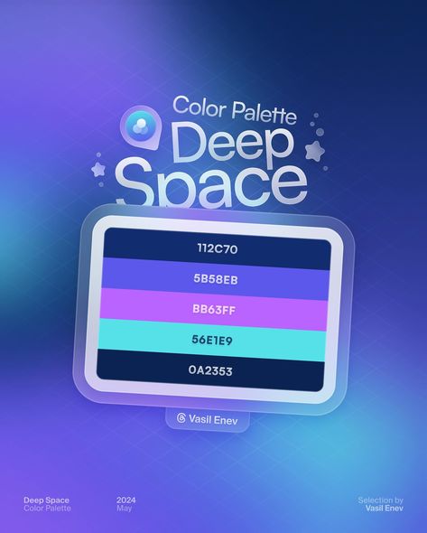 🌀 Deep Space • Color Palette Deep Space #Gradient is up, and I’m having a lot of fun creating them. Sharing each of the 🎟️ Color Tickets with the representative color codes. You are free to pick a swatch and let me know what it reminds you of! Make sure to comment or dm me with questions! 🫶🏻 Soon all the mesh gradients from the collection will be up to grab on my links! 🌀 • #stunninggradients #colorpalette #designinspiration #gradient #gradients #color #colors #palette #graphicdesign #gra... Ux Color Palette, Space Color Palette, Branding Aesthetic, Ui Design Principles, Restaurant Website Design, Rumah Minecraft Sederhana, Gradient Color Design, Keyword Elements Canva, Color Design Inspiration