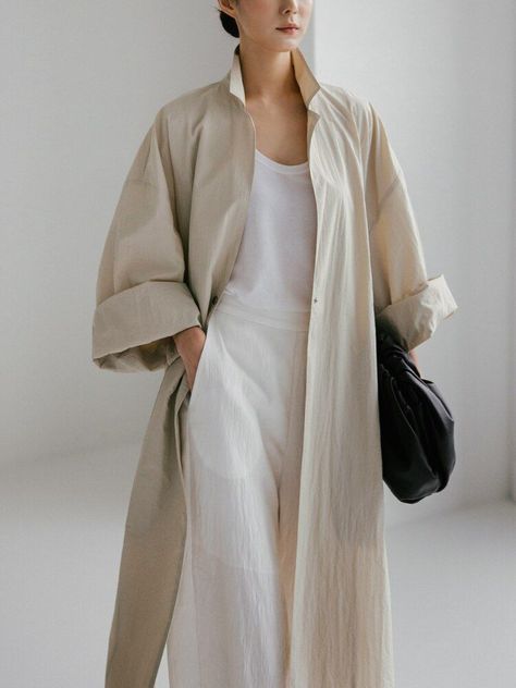 Trench Coat for Women Spring Autumn Solid Turn-down Collar Shirt Dress Long Loose Casual Split Windbreaker Tops Women Clothing GRAY-M Linen Trench Coat, Collar Shirt Dress, Shirt Dress Long, Oversized Shirt Dress, Loose Maxi Dress, Collared Shirt Dress, Lantern Sleeve Dress, Coat For Women, Korean Casual