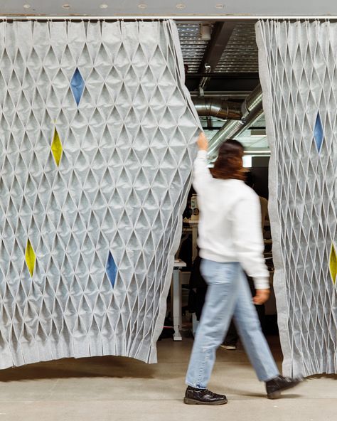 Origami Sound Panels — Matter | Architecture Studio Space Divider, Origami Installation, Architecture Origami, Origami Furniture, Fabric Installation, Simple Sheets, Origami Architecture, Bella Hadid Street Style, Sound Panel