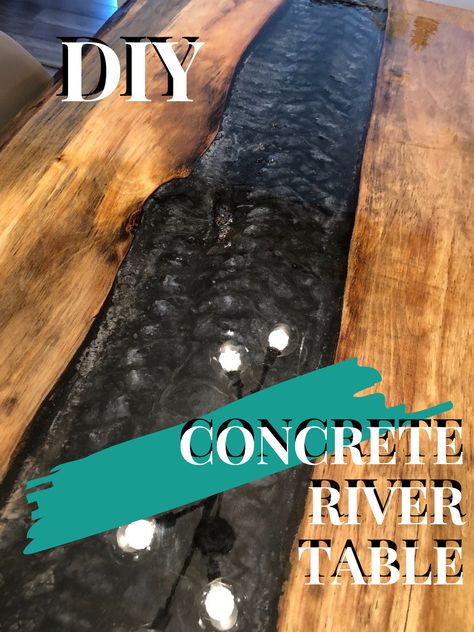 Faux Live Edge, Table With Epoxy, Table Live Edge, Concrete Table, Diy Concrete, River Table, Live Edge Wood, Live Edge Table, Concrete Countertops