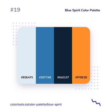 Blue Spirit Color Palette | Website color palette, Brand color palette,  Color design inspiration Blue Orange Black White Color Palette, Safety Color Palette, Blue And Orange Website, Unique Color Pallets, Orange Web Design, Blue Orange Color Palette, Blue Colour Palettes, Dark Blue Palette, Orange And Blue Color Palette