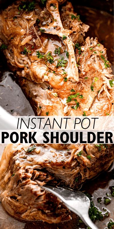 This easy recipe turns a simple Instant Pot Pork Shoulder into a gourmet delight. Enjoy a tender pork roast infused with the flavors of white wine, garlic, and herbs, all complemented by a savory onion sauce. Instant Pot Pork Shoulder, Pressure Cooker Pork, Pork Shoulder Recipes, Shoulder Roast, Tender Meat, Pork Roast Recipes, Pork Shoulder Roast, Onion Sauce, Instant Pot Pork