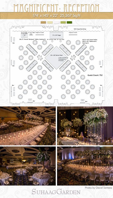 Magnificent Wedding Reception. Want to keep the magnificent wedding theme going? This is a floor plan that allows you to accommodate your many guests, featuring estate tables, rounds, and lounge furniture, you can also include all of the lavish centerpieces that will dazzle everyone in attendance. ------------------------------------- #suhaaggarden #stylingwithjilna #weddingreception #weddingtheme #weedingroom #weddingteables #roomtableformations #loungefurniture #tablescapes #centerpieces #tips Wedding Hall Floor Plan, 500 Guest Wedding Reception, Wedding Layout Reception Floor Plans, Wedding Reception Layout Floor Plans 200, 200 Guest Wedding Seating Layout, Wedding Layout Reception Floor Plans Round Tables, Wedding Table Layouts Floor Plans, Banquet Hall Plan Layout Design, Banquet Hall Layout Plan