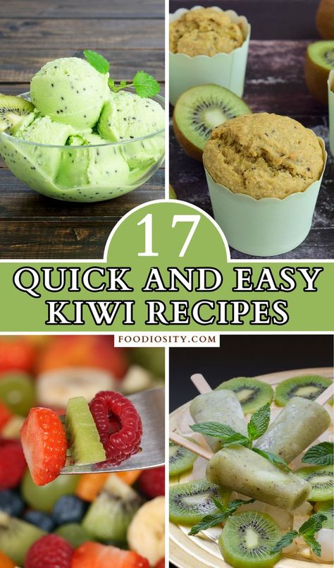 Add a tropical twist to your meals with 17 fast and simple kiwi recipes! From tangy salads to sweet desserts, find the perfect kiwi-inspired dish. Ready for a flavor adventure? Click and uncover the magic of kiwi in cooking! #KiwiRecipes Recipes With Kiwi Fruit, Yellow Kiwi, Kiwi Desserts, Kiwi Salad, Kiwi Dessert Recipes, Kiwi Recipes Dessert, Kiwi Breakfast, Kiwi Snacks, Kiwi Dessert