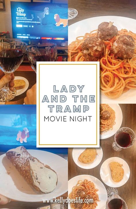 Lady And The Tramp Themed Dinner, Themed Dinner Nights Movie, Lady And The Tramp Movie Night, Movie Meal Ideas, Lady And The Tramp Dinner And A Movie, Disney Date Night At Home, Movie Theme Night For Kids, Disney Themed Movie Night Dinner, Movie Themed Recipes