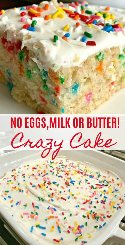 Vanilla Crazy Cake Recipe, Vanilla Crazy Cake, Cake No Eggs, Crazy Cake Recipes, Wacky Cake, Crazy Cake, Dairy Free Cake, Eggless Desserts, Dairy Free Dessert