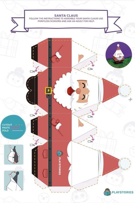 Paper Craft Santa Claus, Santa Paper Crafts, 3d Christmas Crafts, Santa Claus Paper Craft, Paper Santa Claus, Diy Santa Claus, Papercraft Templates Printables, Santa Claus Crafts, Diy Gift Box Template