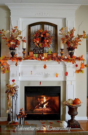 Adventures in Decorating Fall Mantel Dekorasi Halloween, Fall Fireplace, Fall Mantle, The Mantle, Thanksgiving Decorations Diy, Diy Thanksgiving, Fall Deco, Fall Thanksgiving Decor, Autumn Decorating