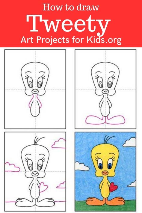 Learn how to draw Tweety Bird with an easy step-by-step PDF tutorial. Bird Drawing Easy, Tweety Cartoon, Cartoon Drawing Images, Tweety Bird Drawing, Bird Coloring Page, Crayon Drawing, Bird Coloring, Tutorial Drawing, Crayon Drawings