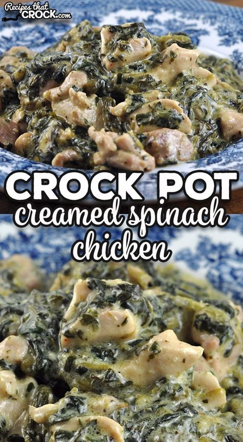 Creamed Spinach Chicken, Frozen Spinach Recipes, Chicken Spinach Mushroom, Frozen Chicken Crockpot, Fresh Spinach Recipes, Crockpot Spinach, Chicken Spinach Recipes, Creamy Spinach Chicken, Spinach Recipes Healthy