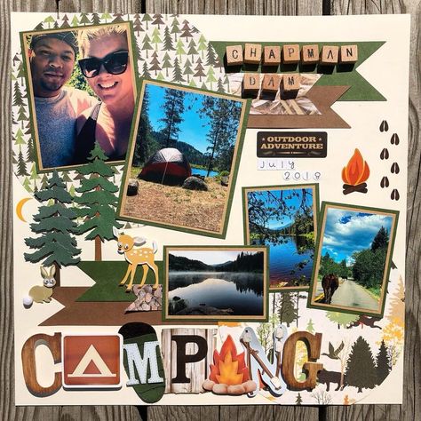 Hike Scrapbook Page, Camp Scrapbook Layouts, Scrapbooking Camping Layouts, Scrapbook Ideas Camping, Hiking Scrapbook Ideas, Camping Layouts For Scrapbooking, Camping Scrapbook Ideas, Hiking Scrapbook Layouts, Adventure Scrapbook Ideas