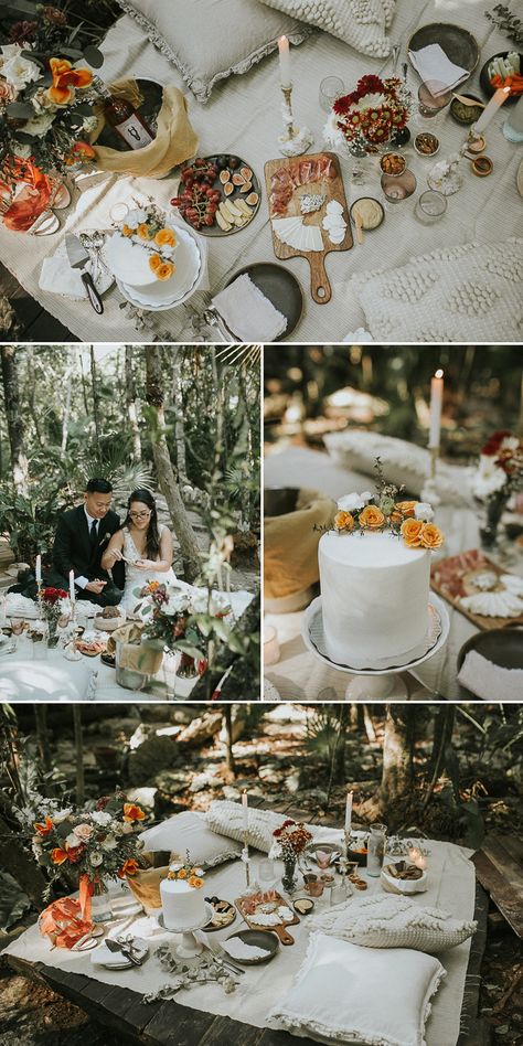 Picnic Wedding Attire, Micro Wedding Picnic, Rustic Picnic Wedding, Wedding Anniversary Picnic Ideas, Picnic Aesthetic Wedding, Elopement Food Ideas, Picnic Wedding Theme, Picnic Wedding Photoshoot, Picnic Wedding Food