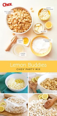 One of our all-time favorite and popular snacks; Lemon Buddies! 6 ingredients including Gluten Free Rice Chex. Perfect for a summer time treat or in wedding and party favors too! Lemon Buddies Recipe, Chex Lemon Buddies, Lemon Buddies, Gluten Free Chex, Chex Recipes, Chex Party Mix, Rice Chex, Chex Mix Recipes, Popular Snacks