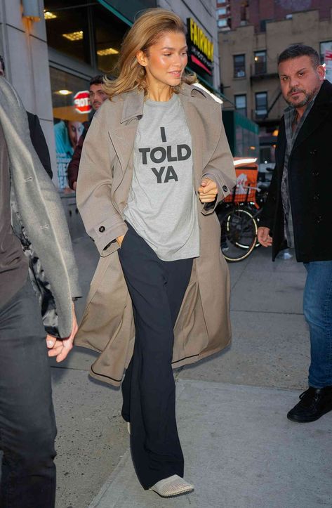 Zendaya Wears ‘I Told Ya’ Top from 'Challengers' with Kennedy Link Street Wear Celebrities, Zendaya I Told Ya, Zendaya 2024 Outfits, I Told Ya, Challengers Movie Zendaya Outfits, Celeb Street Style 2024, I Told Ya Shirt, Challengers Outfits, Zendaya Challengers Outfits