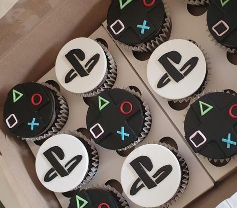 Playstation Cupcakes Toppers, Playstation Cupcake Ideas, Playstation Party Theme, Playstation Theme Birthday Party, Ps5 Birthday Theme, Playstation 5 Birthday Party Ideas, Ps5 Cupcakes, Playstation 5 Party Decorations, Ps5 Party Ideas