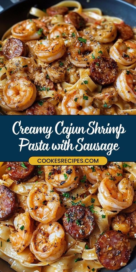 This Creamy Cajun Shrimp Pasta with Sausage is a flavorful, comforting dish that combines succulent shrimp, spicy andouille sausage, and a rich, creamy sauce. It's perfect for a hearty dinner that’s full of Cajun-inspired flavors. Cajun Shrimp Pasta With Sausage, Cajun Shrimp And Sausage Pasta, Cajun Shrimp And Sausage, Creamy Cajun Shrimp, Shrimp And Sausage Pasta, Blackberry Sangria, Jambalaya Pasta, Creamy Cajun Shrimp Pasta, Cajun Jambalaya